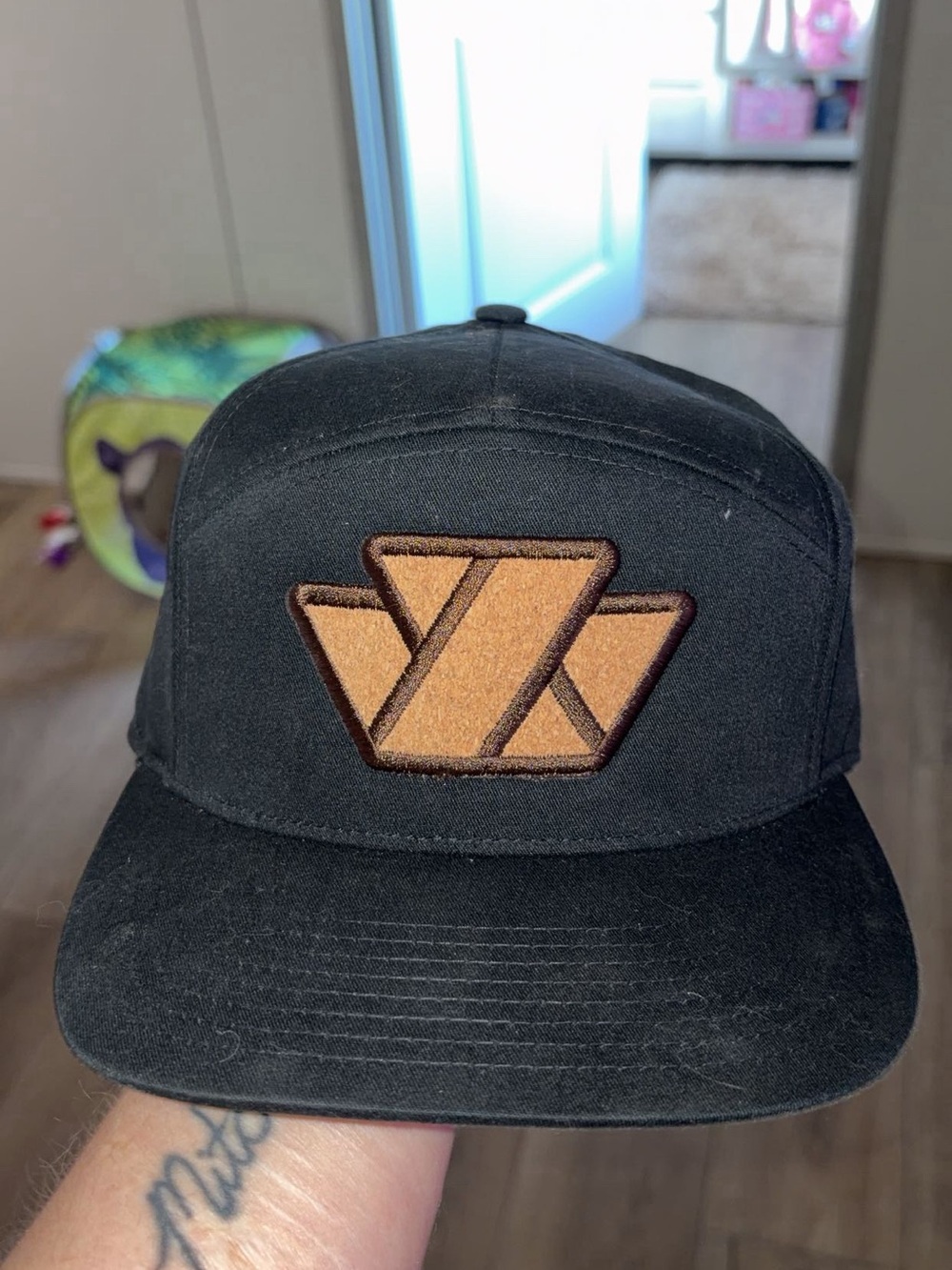Black Richardson Brand Hat with Tan Patch Logo - Men's Accessory